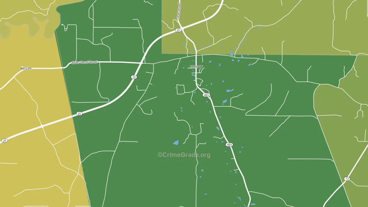 Ludlow, MS Map of Drug-Related Crime Rates