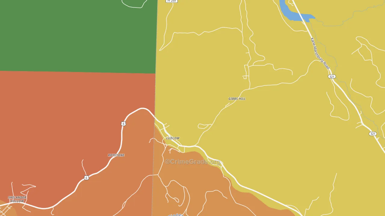 Ludlow, PA Map of Drug-Related Crime Rates