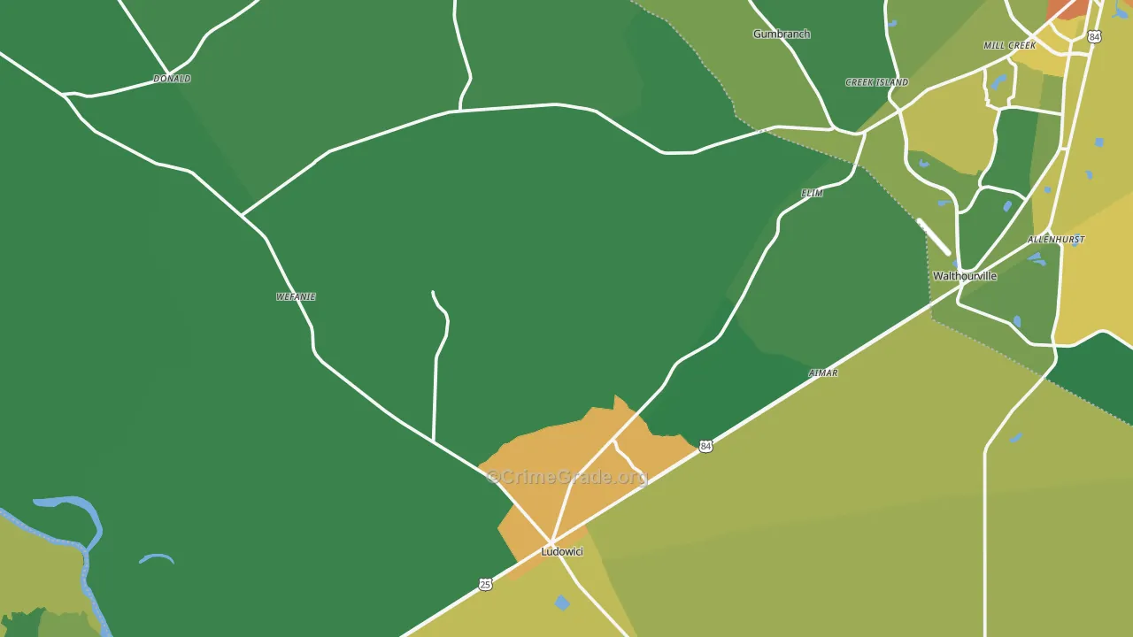Ludowici, GA Map of Drug-Related Crime Rates