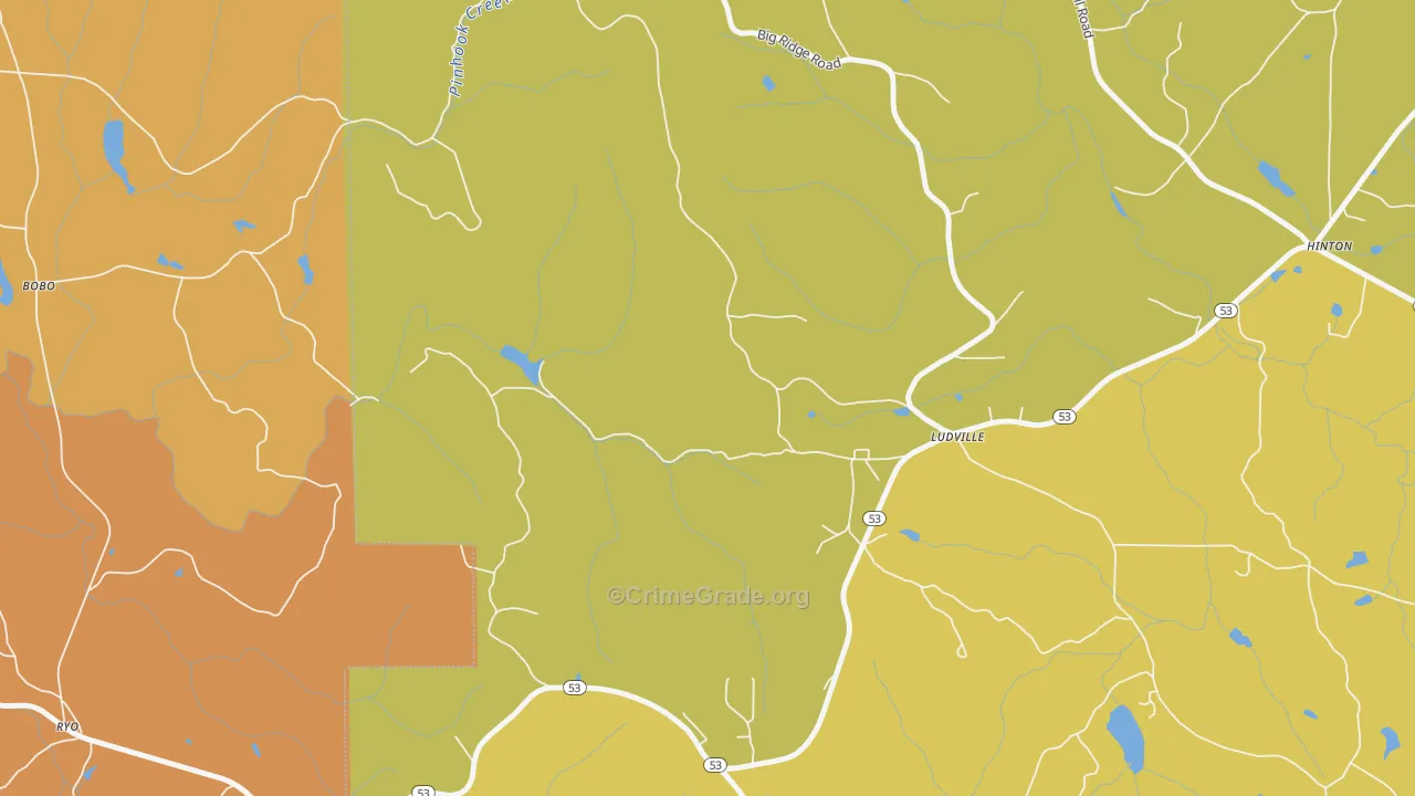 Ludville, GA Map of Drug-Related Crime Rates