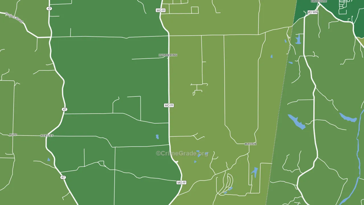 Luebbering, MO Map of Drug-Related Crime Rates