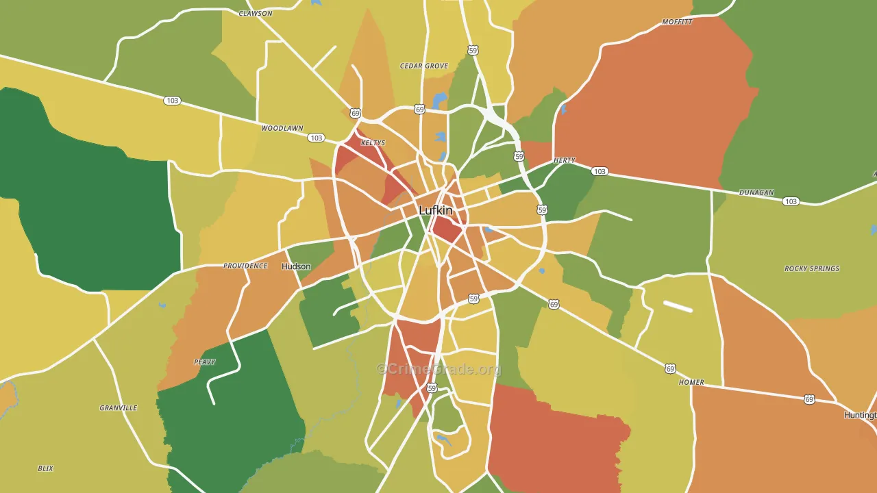 Lufkin, TX Map of Drug-Related Crime Rates