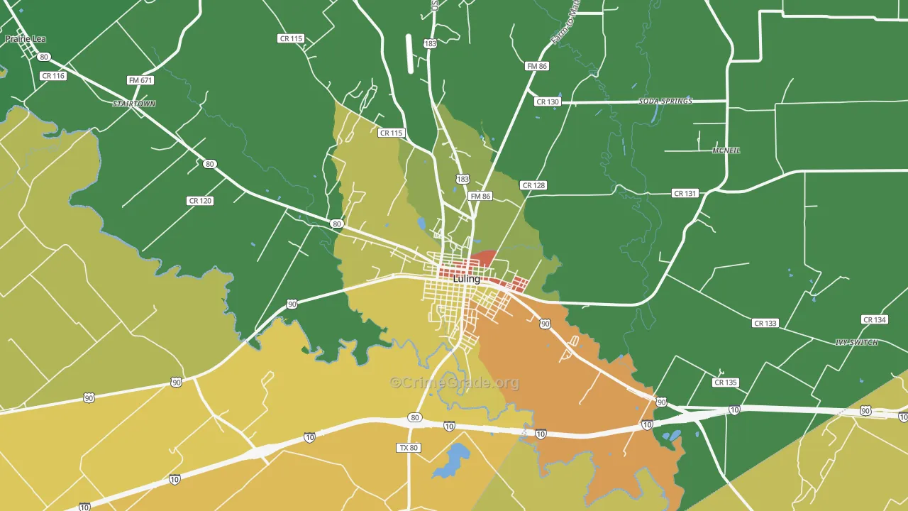 Luling, TX Map of Drug-Related Crime Rates