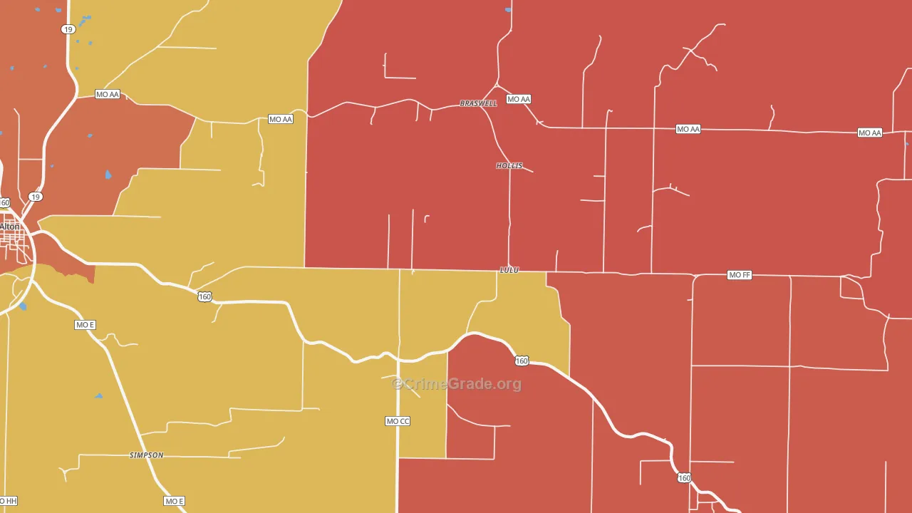 Lulu, MO Map of Drug-Related Crime Rates