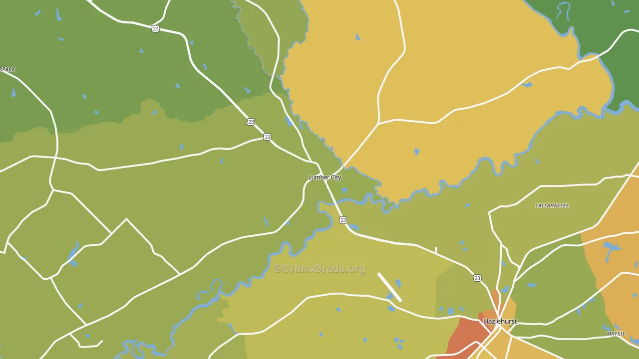 Lumber City, GA Map of Drug-Related Crime Rates