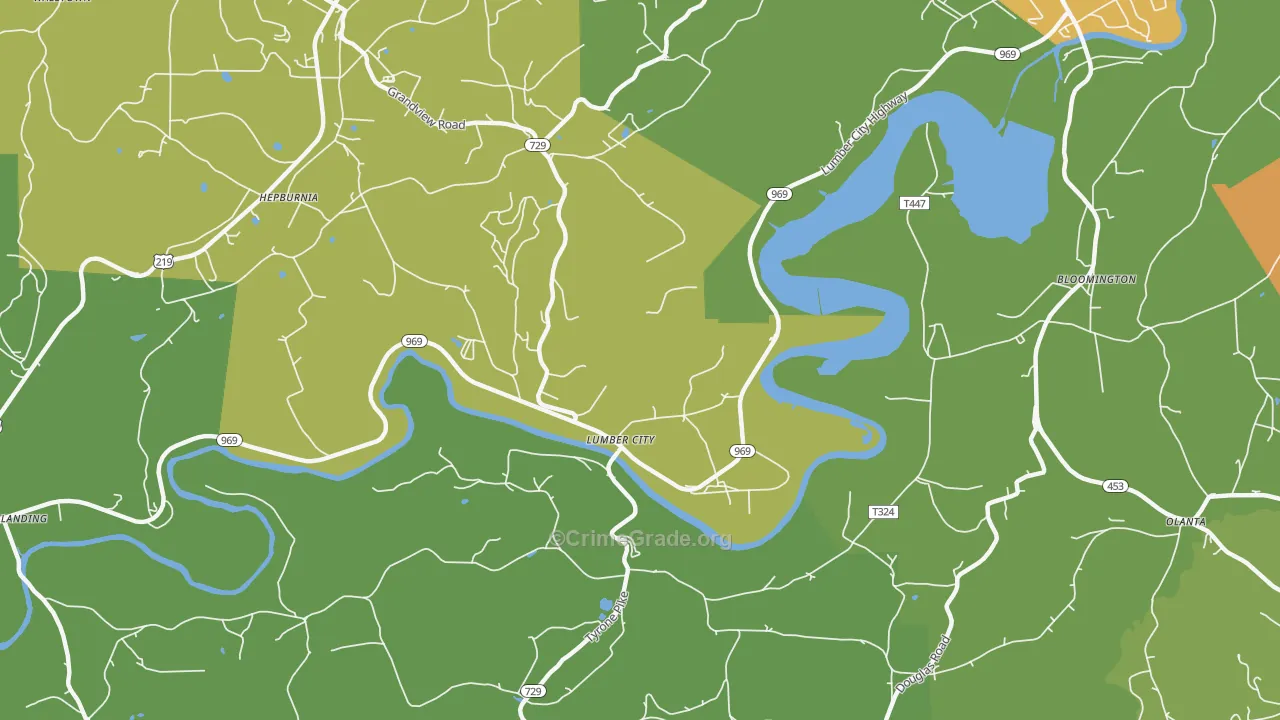 Lumber City, PA Map of Drug-Related Crime Rates