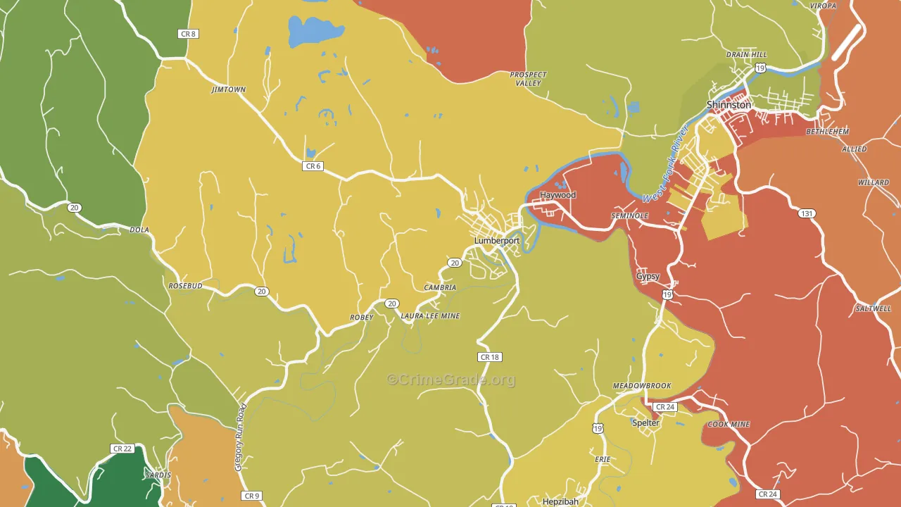 Lumberport, WV Map of Drug-Related Crime Rates