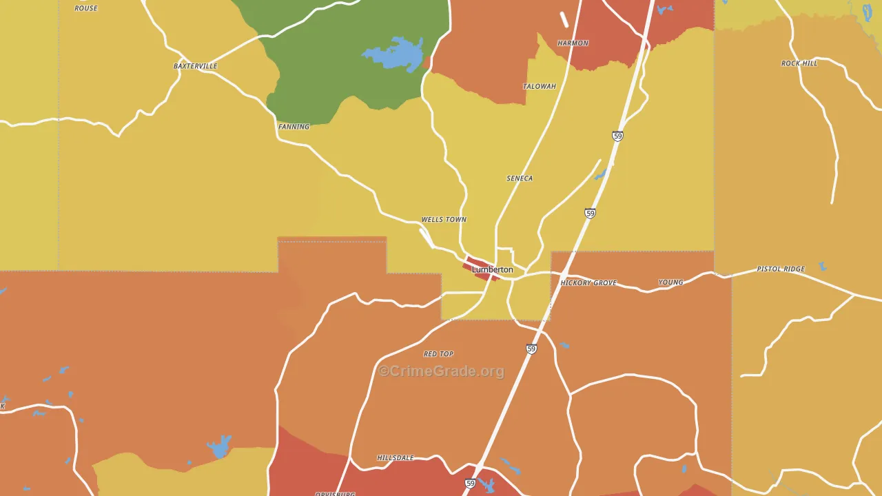 Lumberton, MS Map of Drug-Related Crime Rates