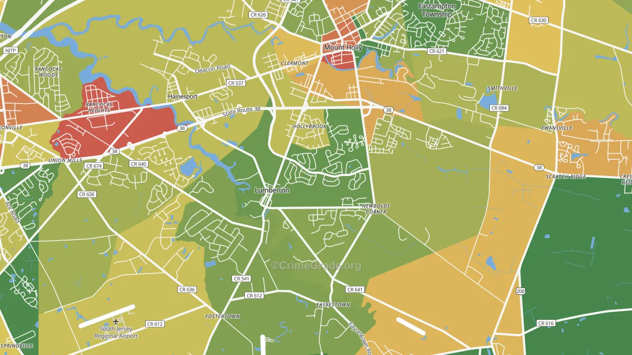 Lumberton, NJ Map of Drug-Related Crime Rates