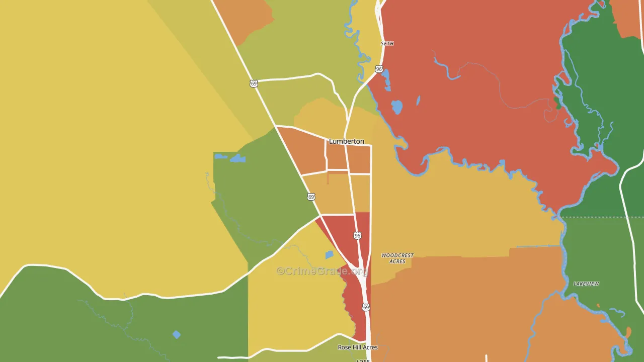 Lumberton, TX Map of Drug-Related Crime Rates