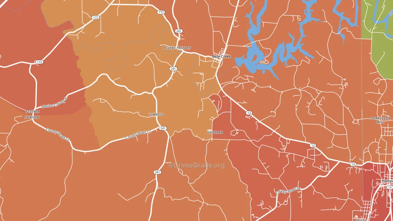 Lumbull, AL Map of Drug-Related Crime Rates