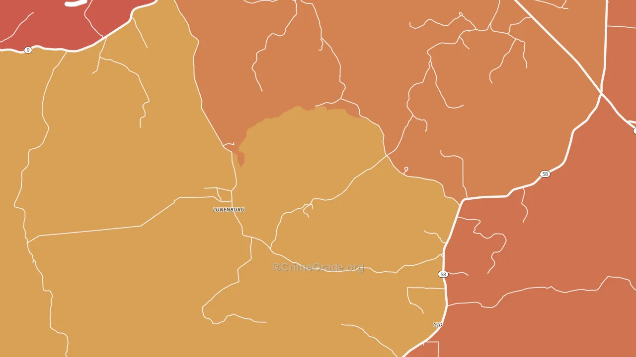 Lunenburg, AR Map of Drug-Related Crime Rates