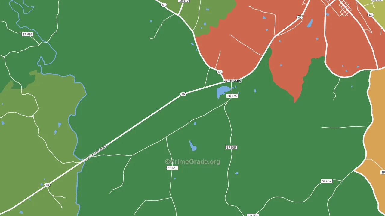 Lunenburg, VA Map of Drug-Related Crime Rates
