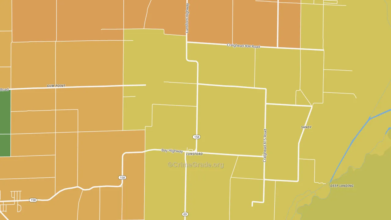 Lunsford, AR Map of Drug-Related Crime Rates