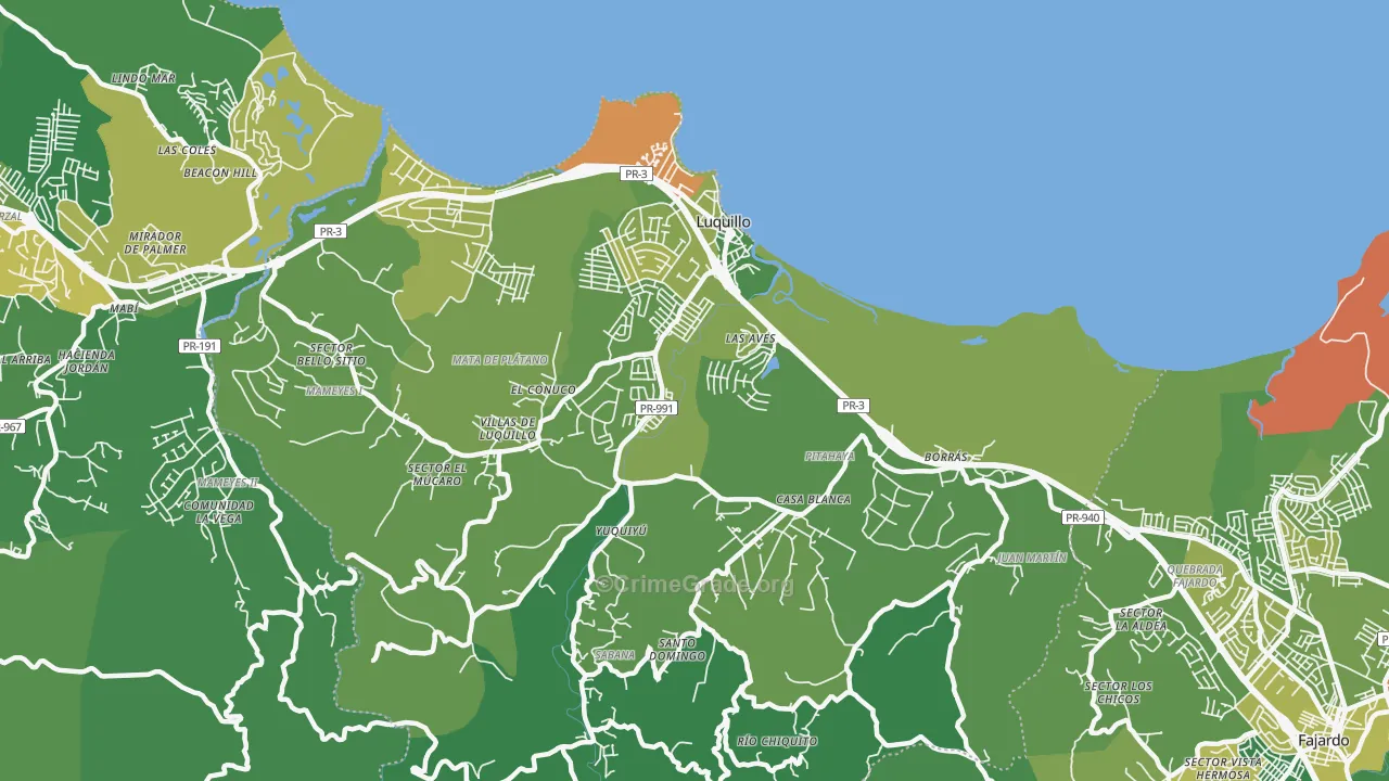 Luquillo, PR Map of Drug-Related Crime Rates