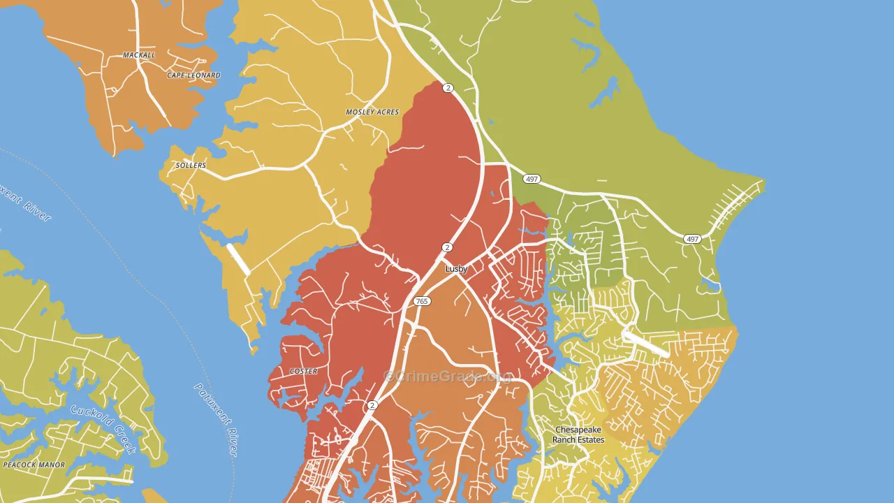 Lusby, MD Map of Drug-Related Crime Rates