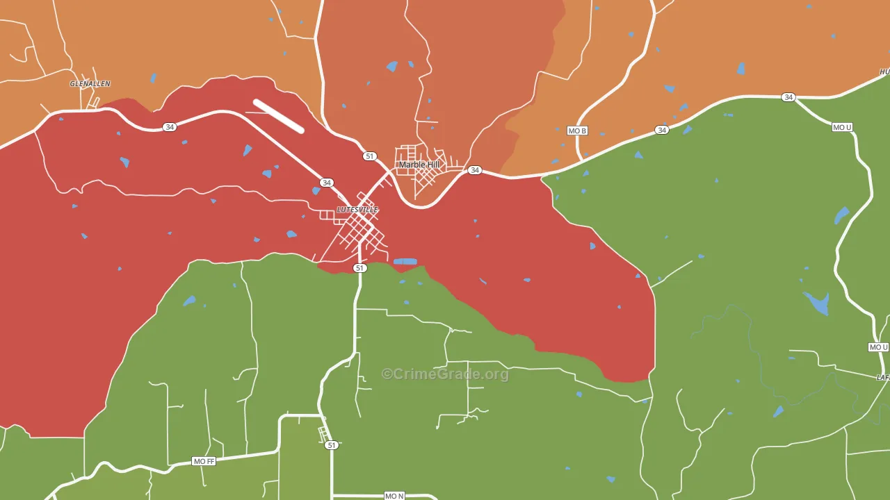 Lutesville, MO Map of Drug-Related Crime Rates