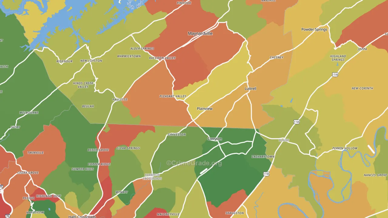 Luttrell, TN Map of Drug-Related Crime Rates