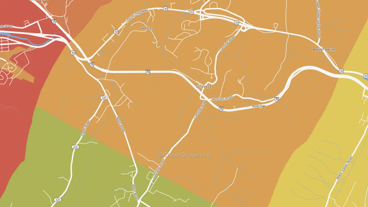 Lutzville, PA Map of Drug-Related Crime Rates