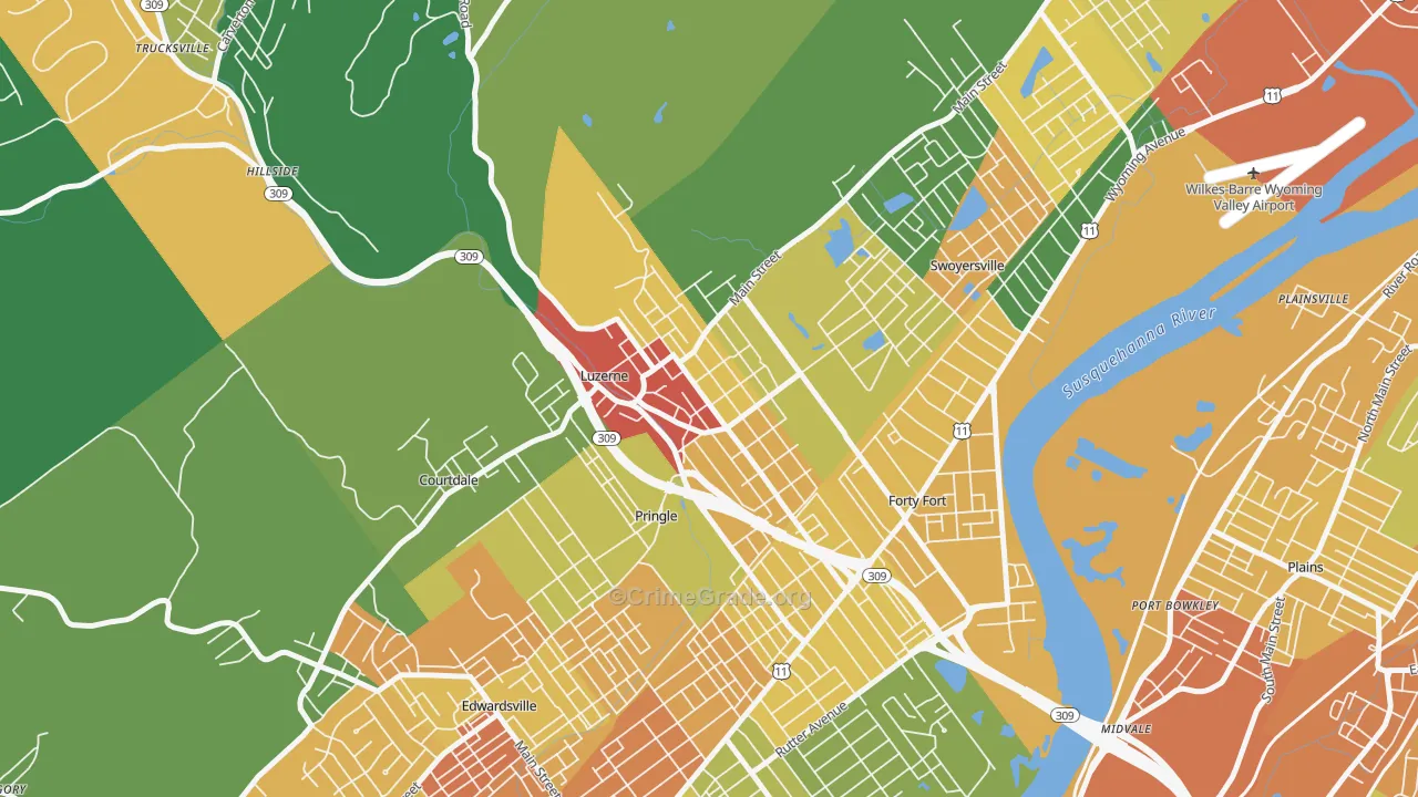 Luzerne, PA Map of Drug-Related Crime Rates