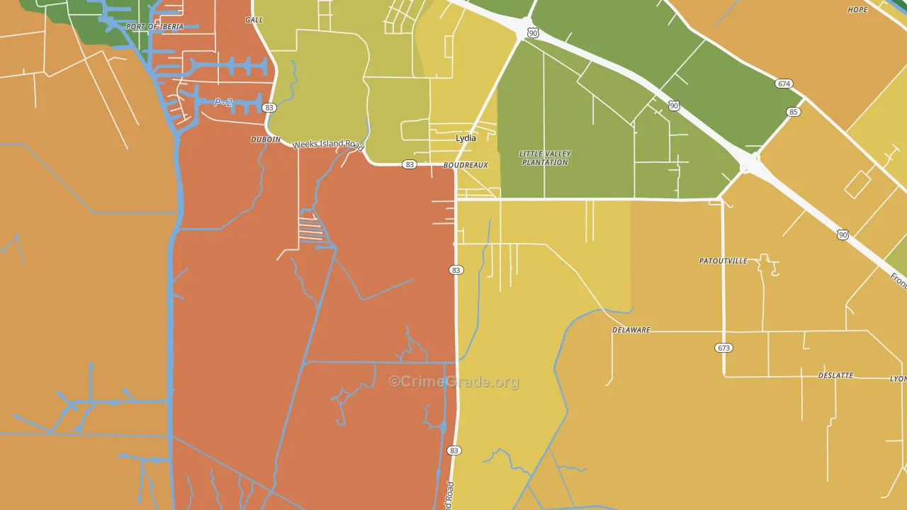 Lydia, LA Map of Drug-Related Crime Rates