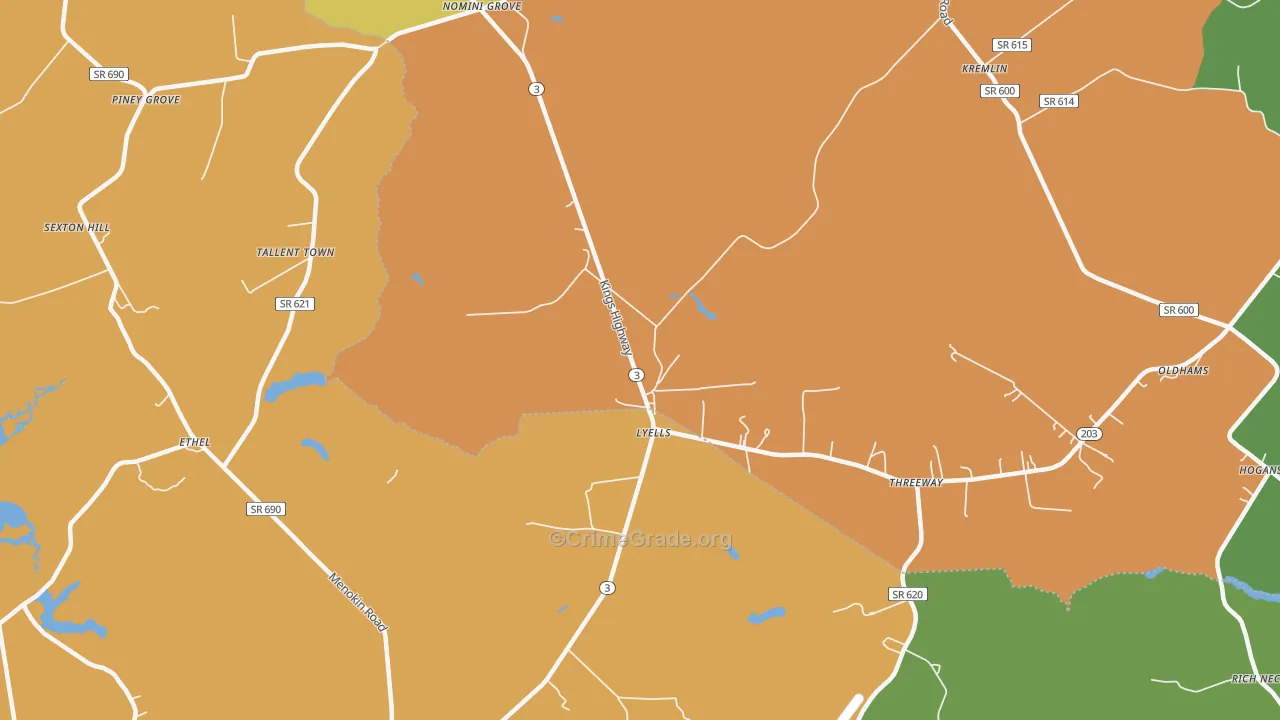 Lyells, VA Map of Drug-Related Crime Rates