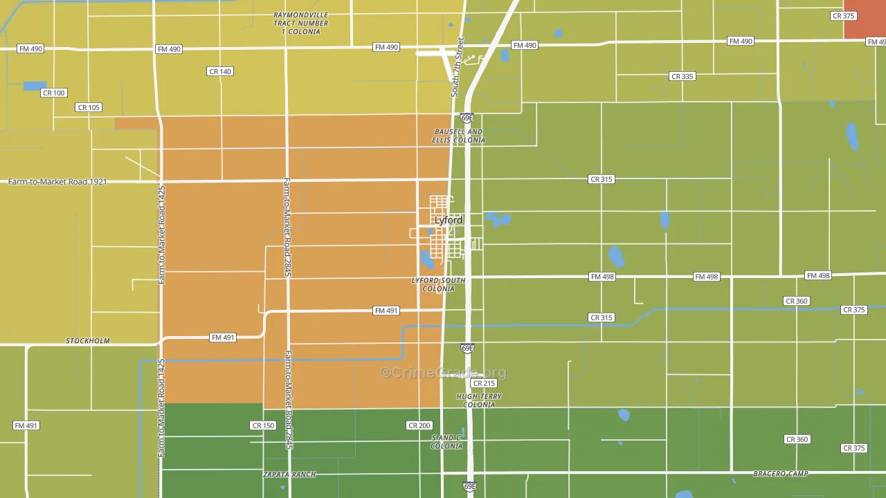 Lyford, TX Map of Drug-Related Crime Rates