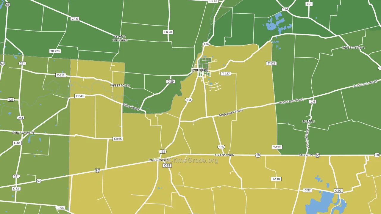 Lynchburg, OH Map of Drug-Related Crime Rates