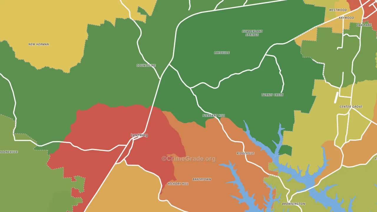 Lynchburg, TN Map of Drug-Related Crime Rates