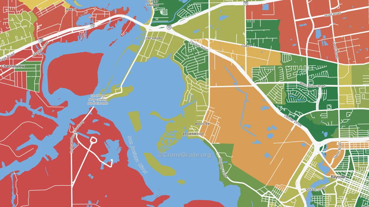 Lynchburg, TX Map of Drug-Related Crime Rates