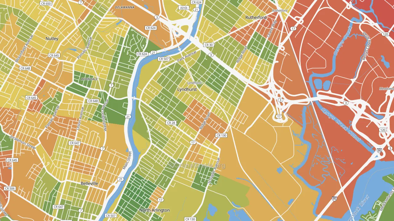 Lyndhurst, NJ Map of Drug-Related Crime Rates
