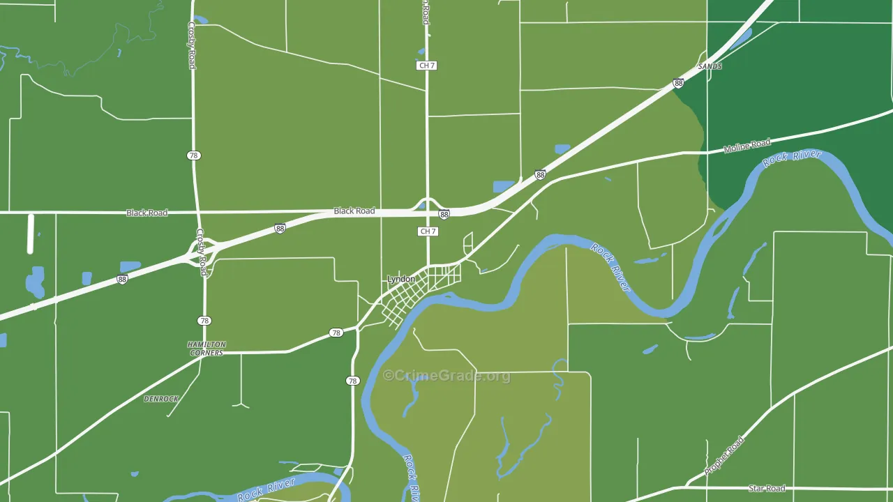 Lyndon, IL Map of Drug-Related Crime Rates