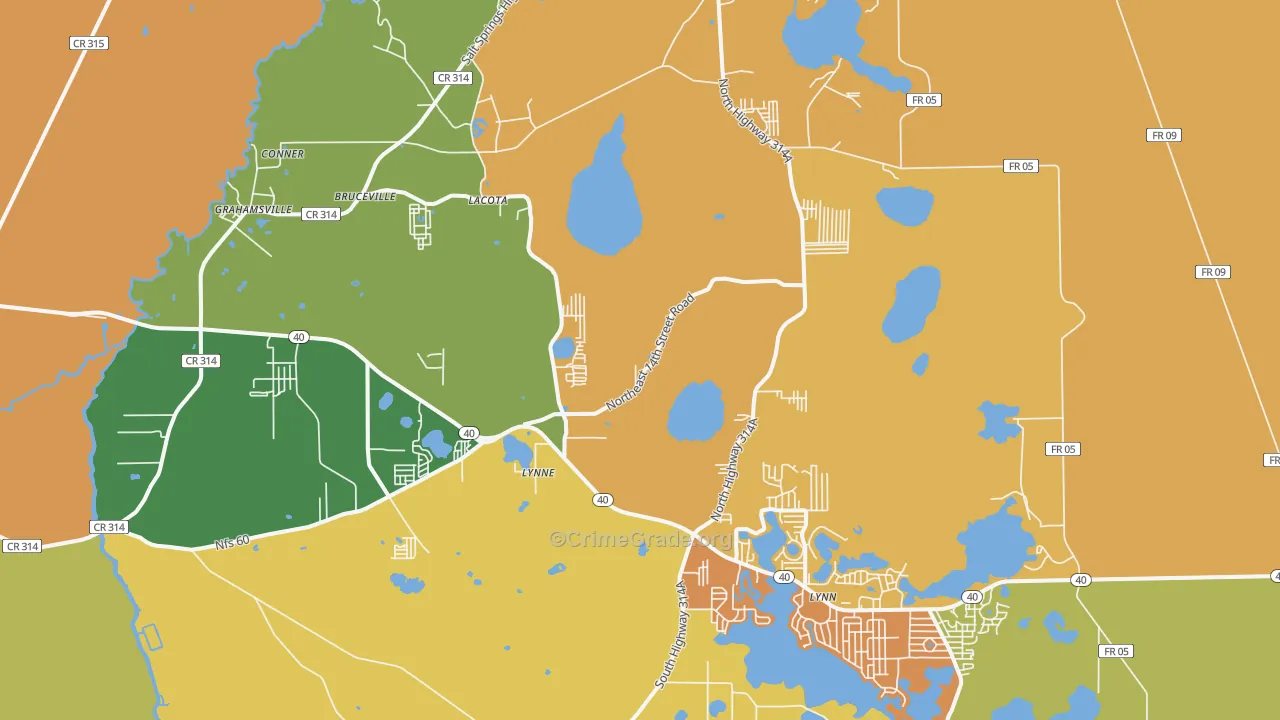Lynne, FL Map of Drug-Related Crime Rates