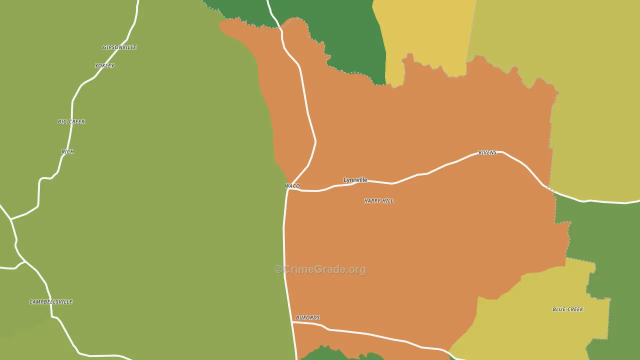 Lynnville, TN Map of Drug-Related Crime Rates