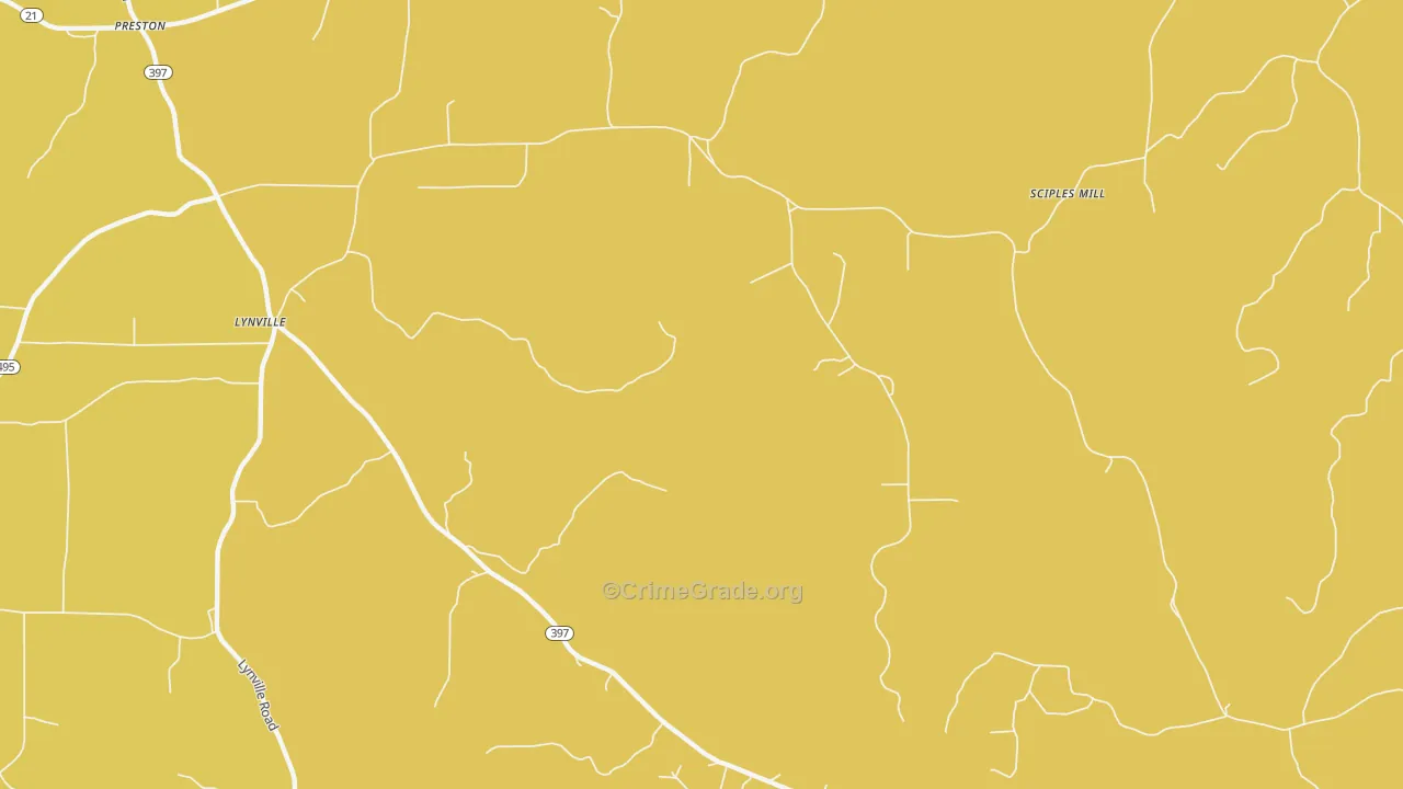 Lynville, MS Map of Drug-Related Crime Rates