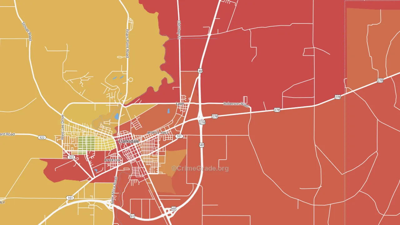 Lyon, MS Map of Drug-Related Crime Rates