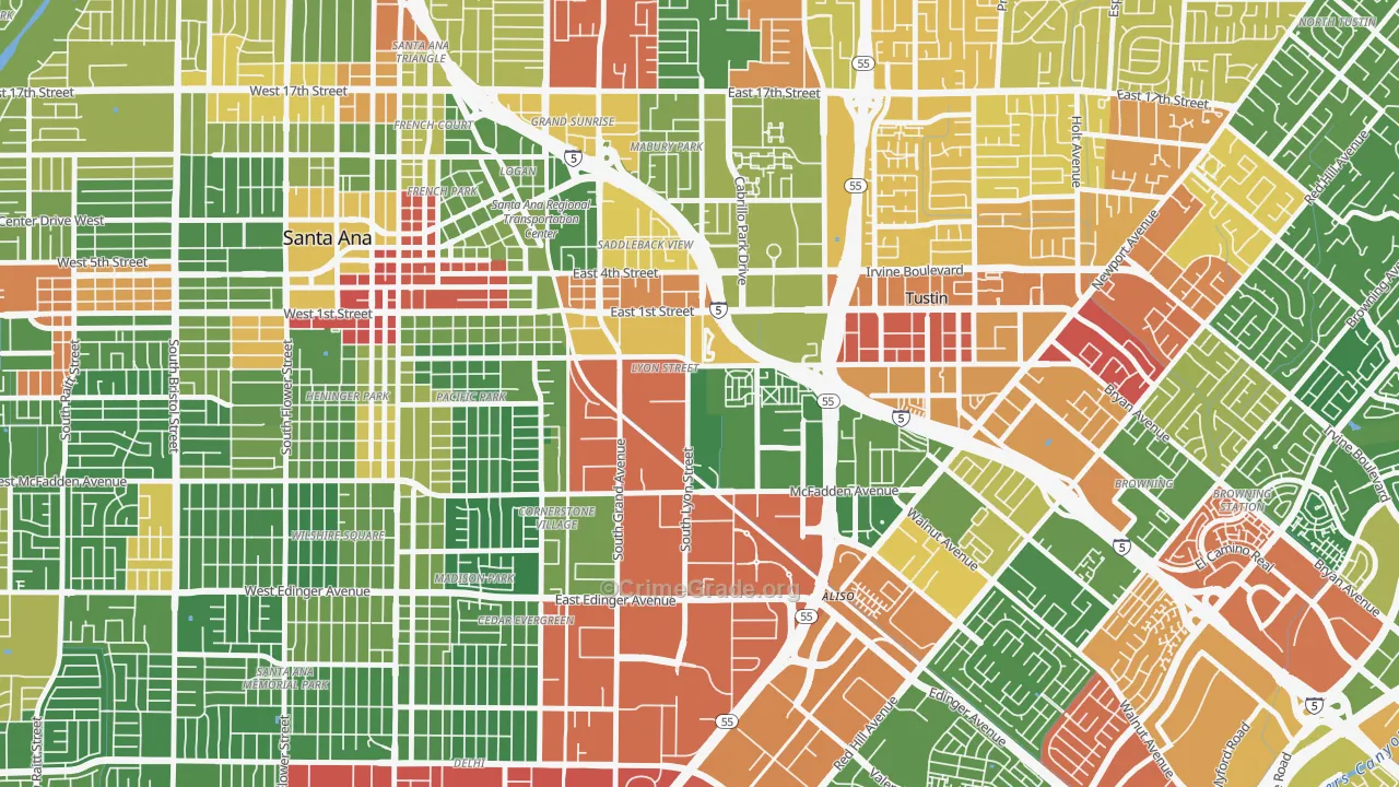 Lyon Street, Santa Ana, CA Map of Drug-Related Crime Rates