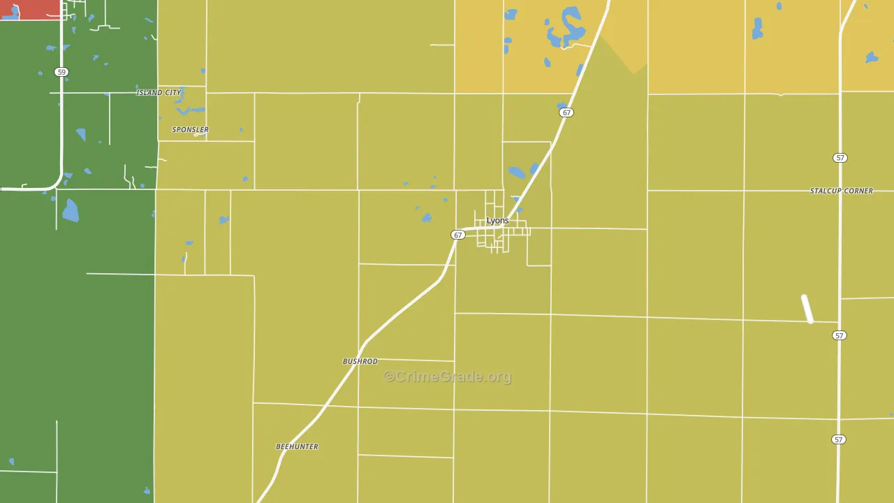 Lyons, IN Map of Drug-Related Crime Rates