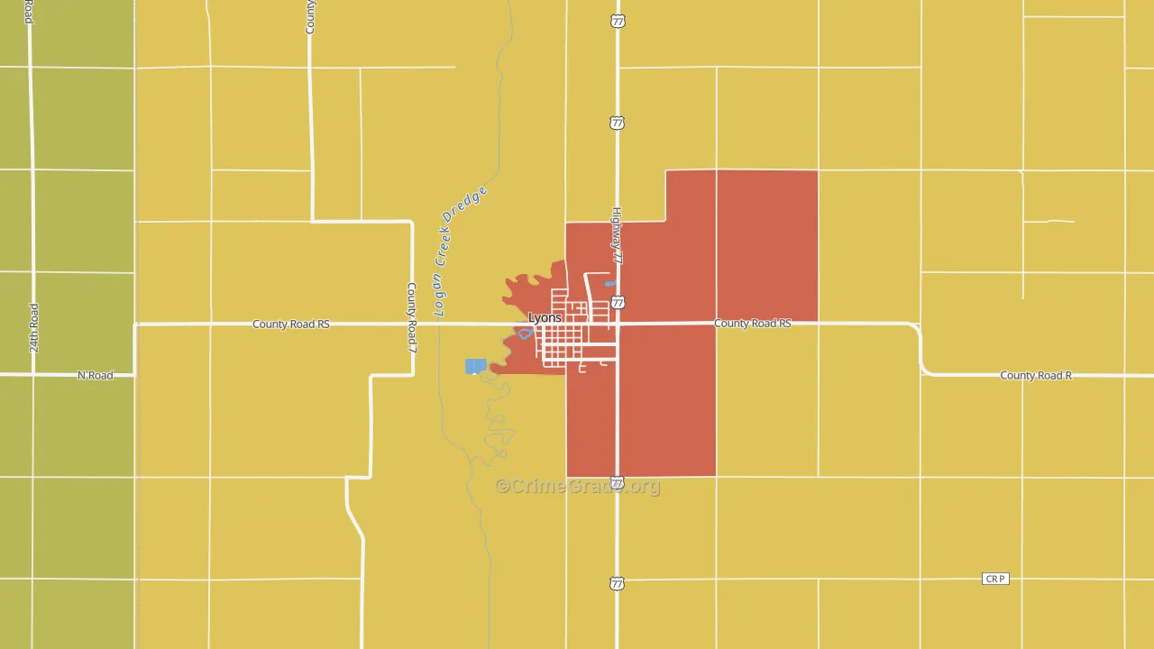 Lyons, NE Map of Drug-Related Crime Rates
