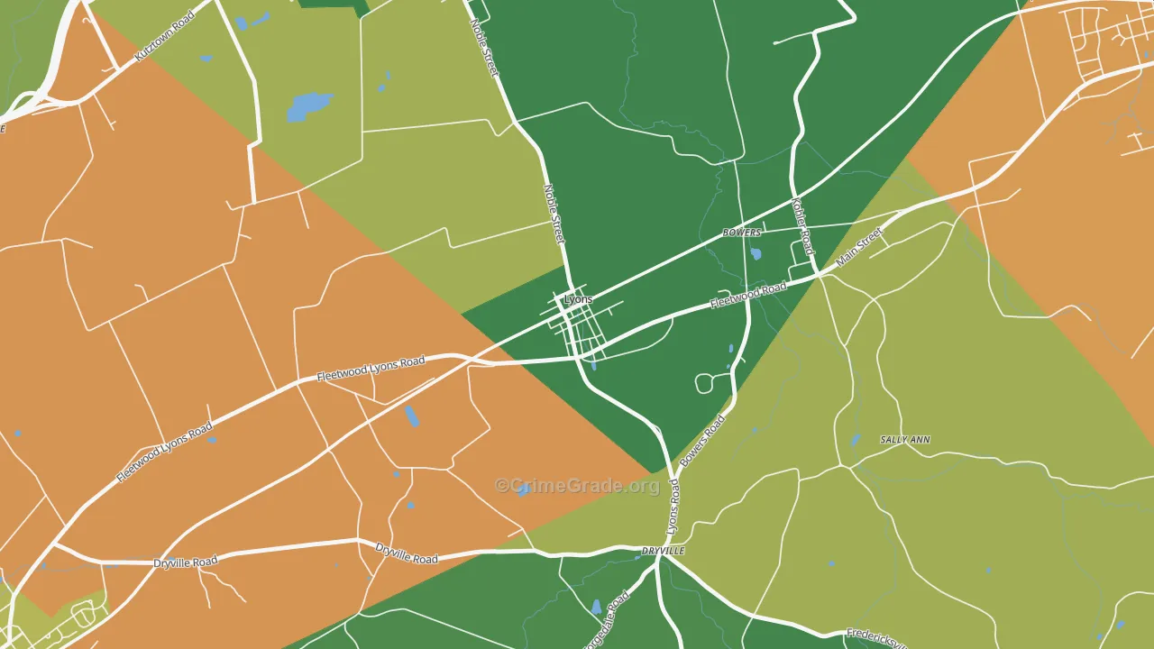 Lyons, PA Map of Drug-Related Crime Rates