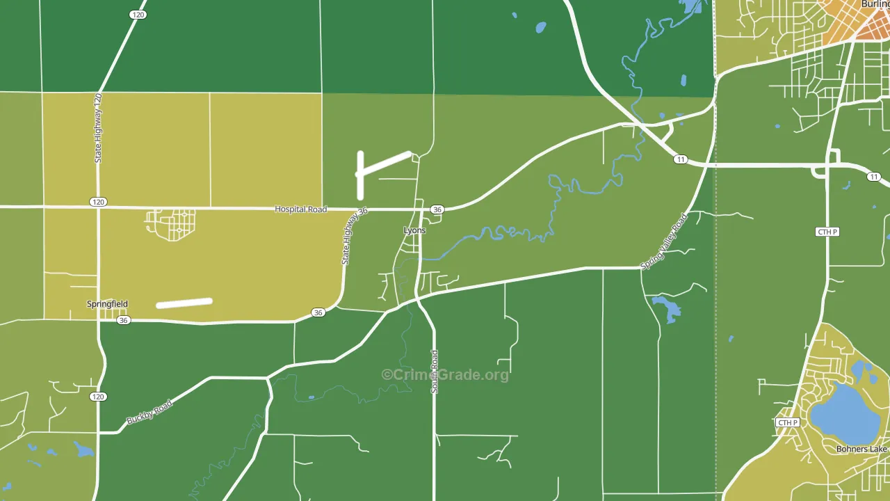 Lyons, WI Map of Drug-Related Crime Rates