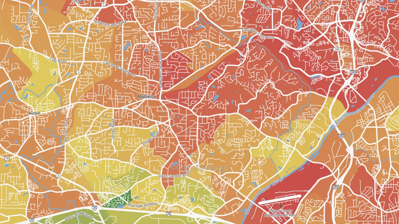 Mableton, GA Map of Drug-Related Crime Rates