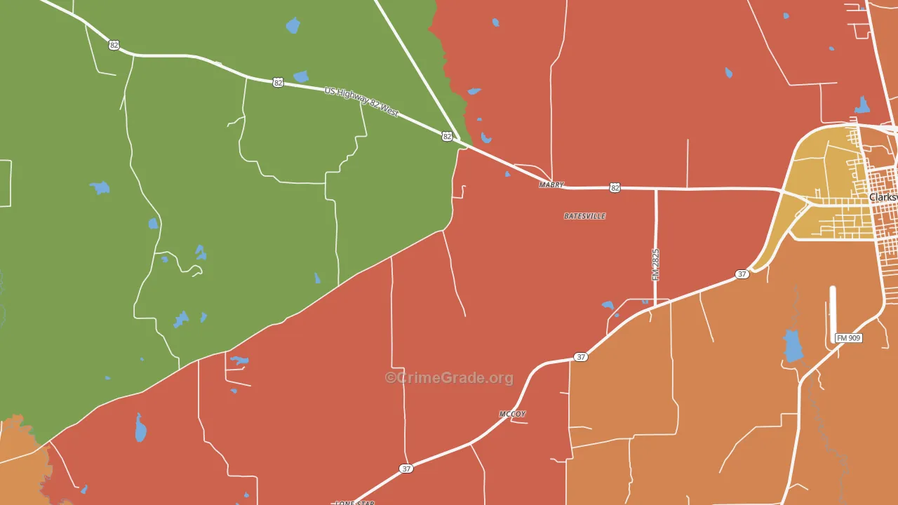 Mabry, TX Map of Drug-Related Crime Rates