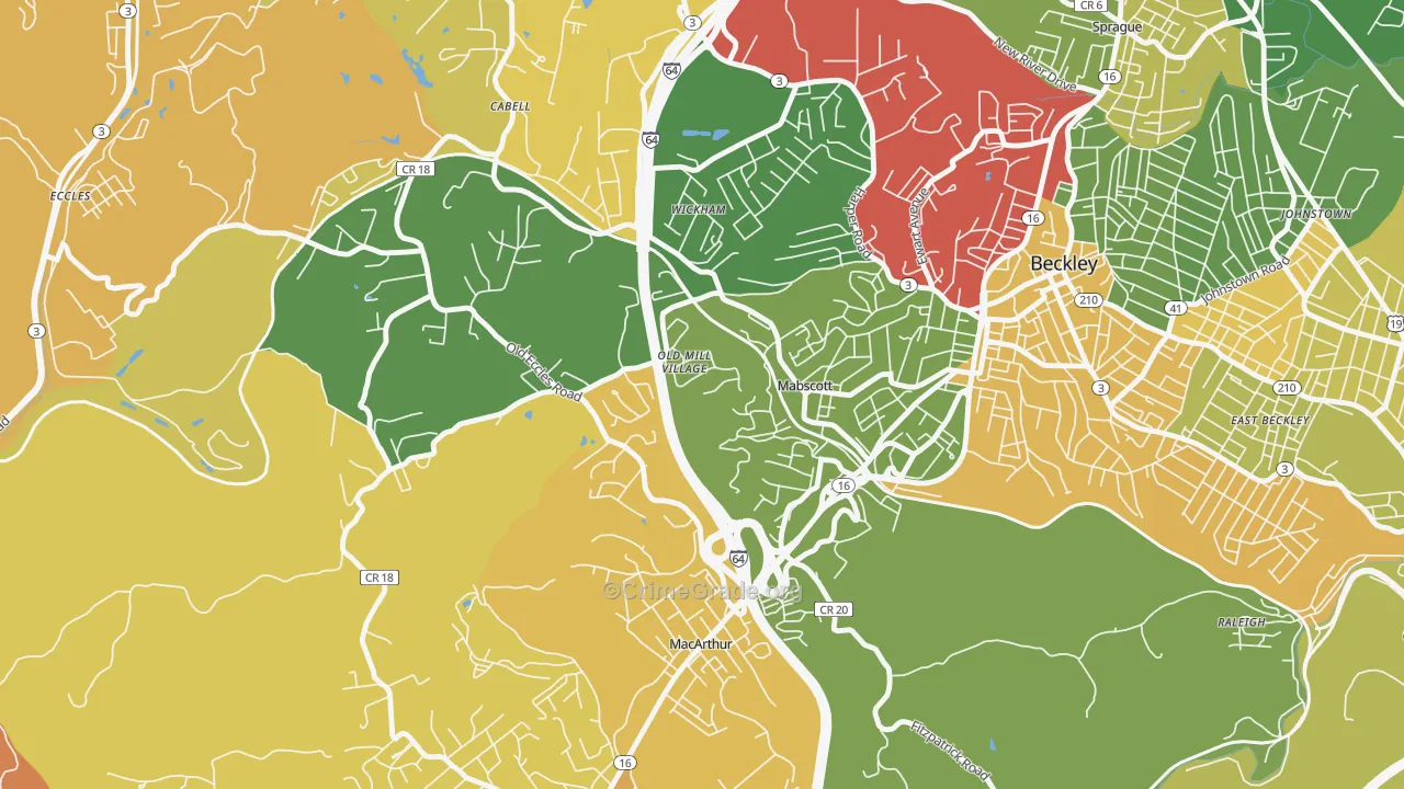 Mabscott, WV Map of Drug-Related Crime Rates