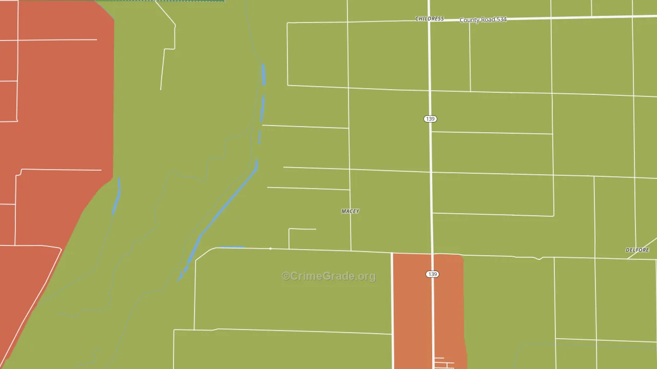 Macey, AR Map of Drug-Related Crime Rates