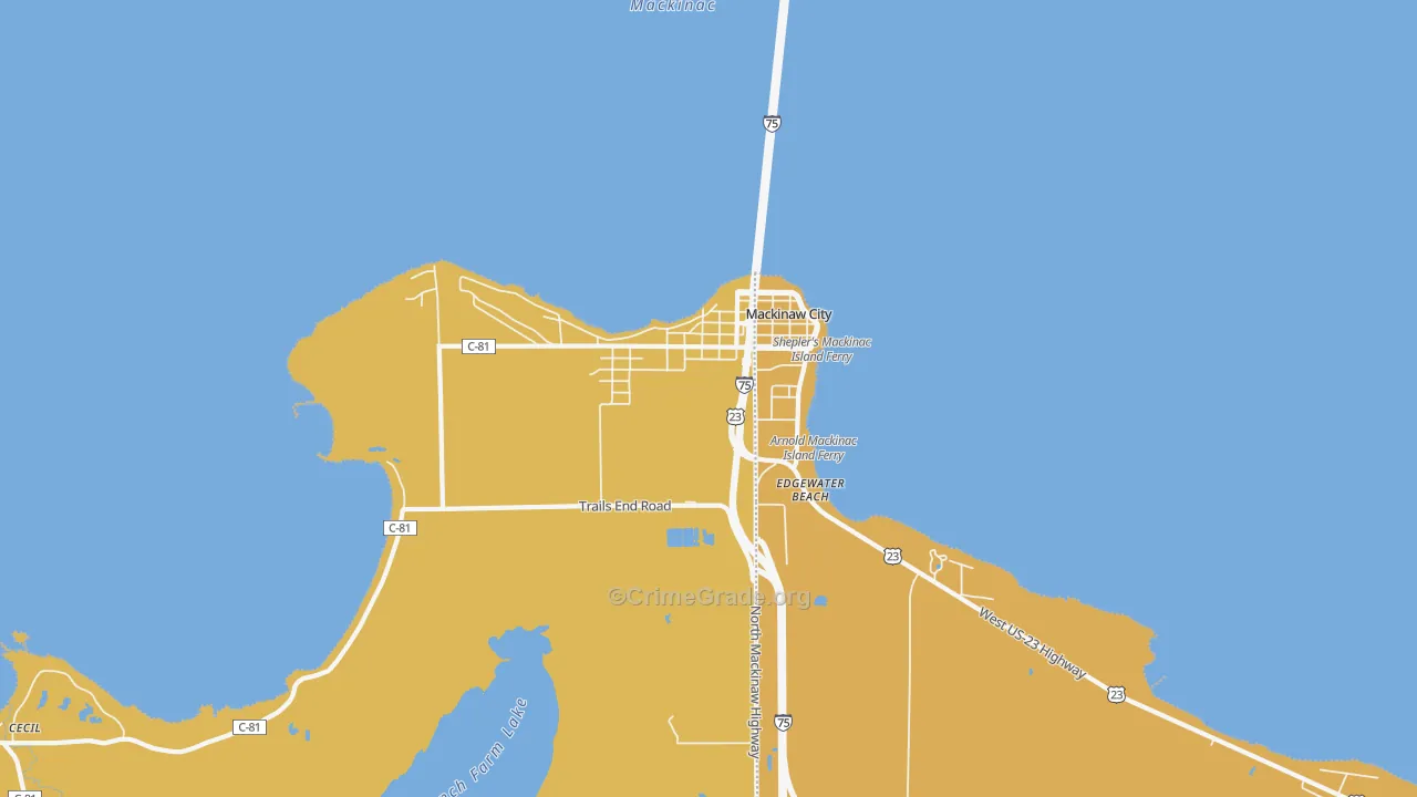 Mackinaw City, MI Map of Drug-Related Crime Rates