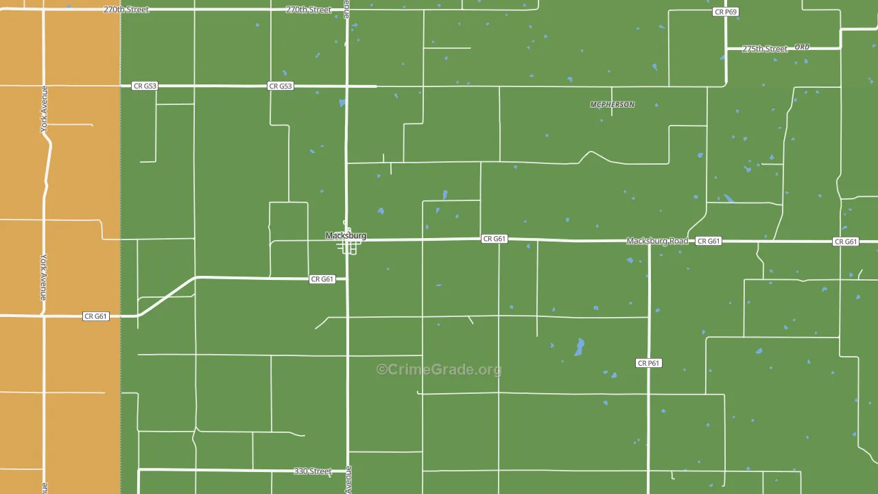 Macksburg, IA Map of Drug-Related Crime Rates