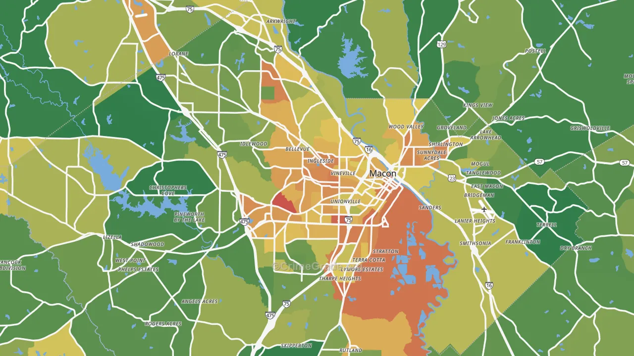 Macon, GA Map of Drug-Related Crime Rates