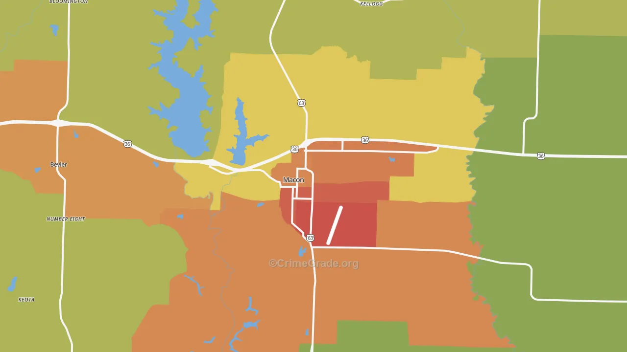 Macon, MO Map of Drug-Related Crime Rates