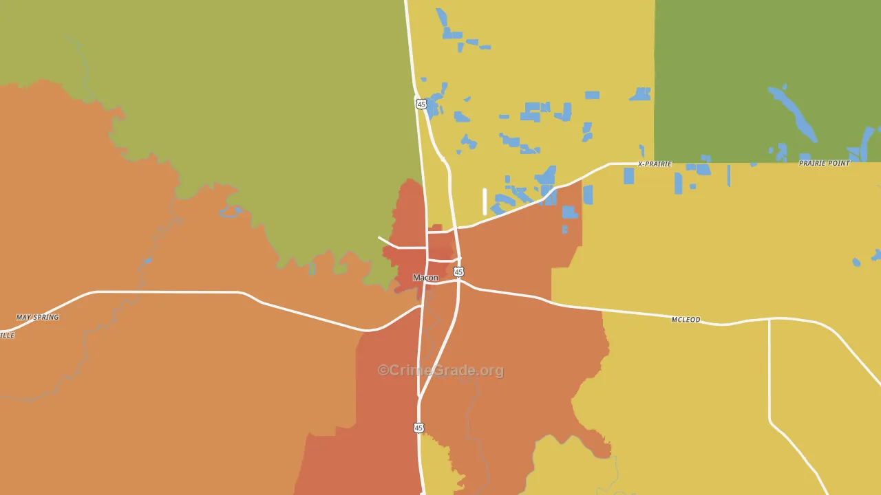 Macon, MS Map of Drug-Related Crime Rates